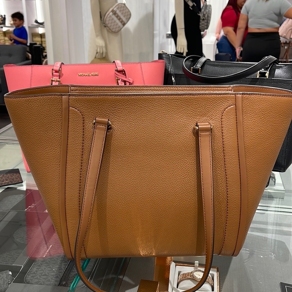 MICHAEL KORS CARINE LARGE FRONT ZIP POCKET SHOULDER TOTE BAG PURSE LUGGAGE NWT - Picture 7 of 16